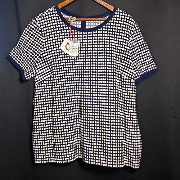 Anne Klein Navy & White Back Button Down Shirt - Womans 2X - Picture 1 of 8